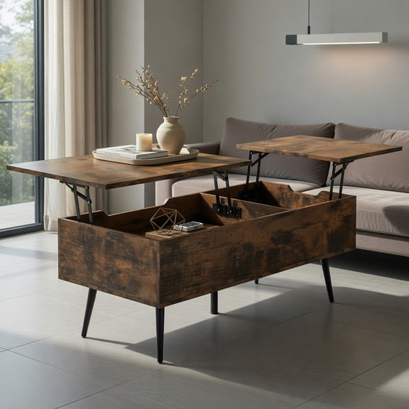 Resenkos 47-inch Lift-Top Coffee Table with Two Hidden Storage Compartments, Coffee Brown