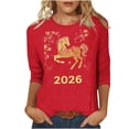 thumbnail image 3 of TaTaai Ladies 2026 New Year Festival Print 3/4 Sleeve Round Neck Blouse Casual Top Holiday Celebration Party Attire Gift, 3 of 5
