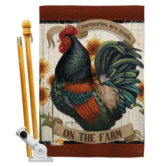 Breeze Decor BD-FA-HS-110116-IP-BO-D-US18-WA 28 x 40 in. Memories On the Farm Nature Animals Impressions Decorative Vertical Double Sided House Flag Set with Pole Bracket & Hardware