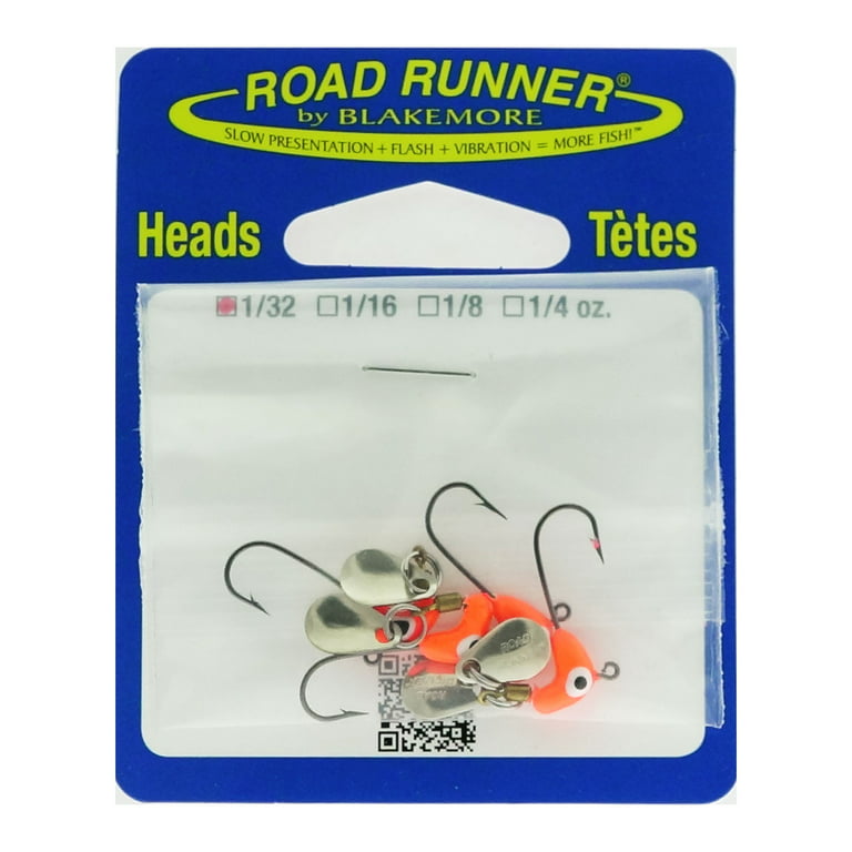 Road Runner Barbed Head Lure, Fluorescent Red, 1/8 oz. Underspin Fishing jig  creates flash and vibration. 