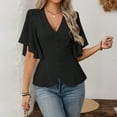 thumbnail image 6 of Stichou Women Business Casual Tops, 2026 Spring Trendy Dressy Blouses, Half Sleeve Peplum Work Shirts V Neck Office Outfits Black 2XL, 6 of 6