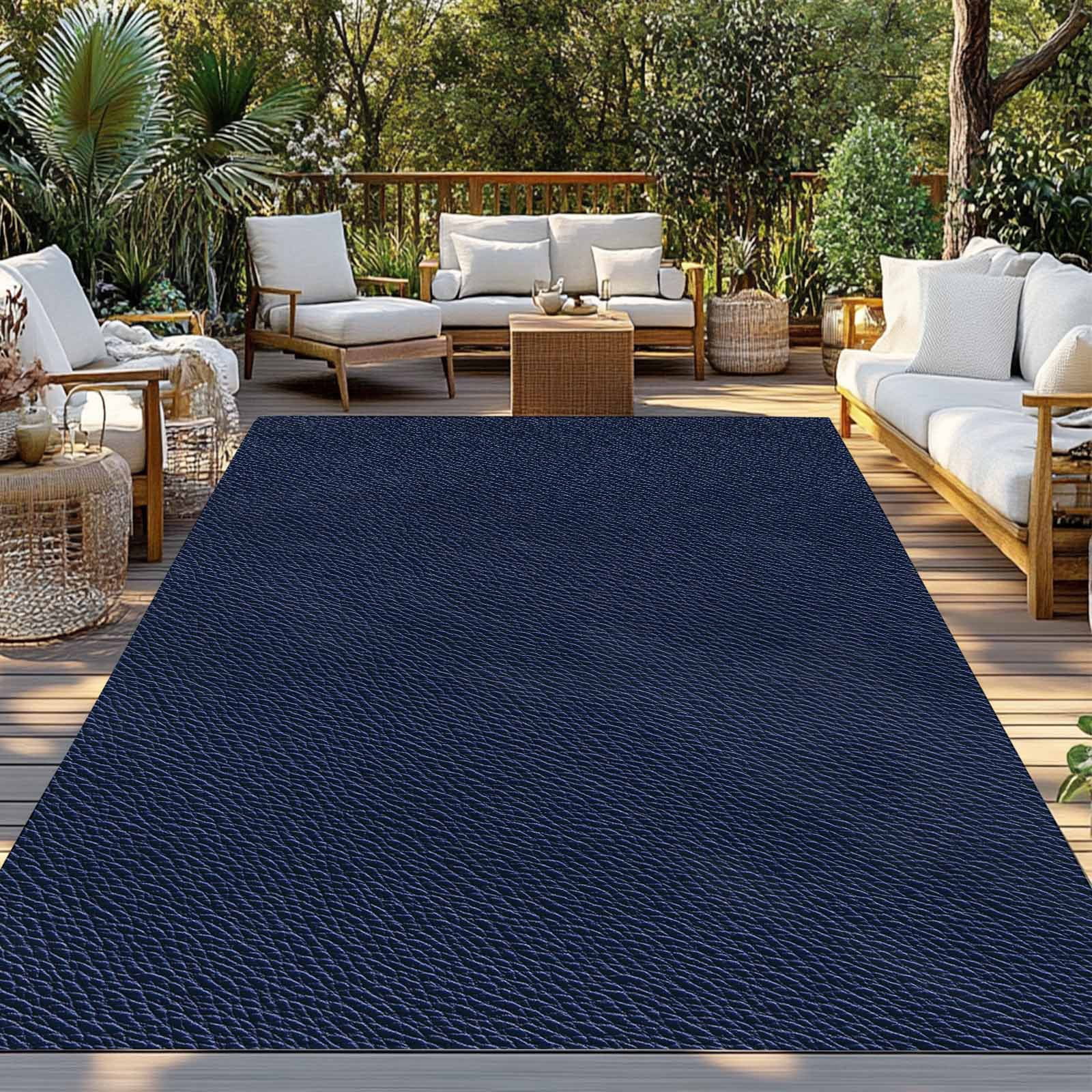 Fsddascl Solid Dark Blue Outdoor Rug for Patio/Deck/Porch, Non-Slip Large Area Rug 4 x 6 Ft, Minimalism Abstract Denim Texture Indoor Outdoor Rugs Washable Area Rugs, Reversible Camping Rug Carpet