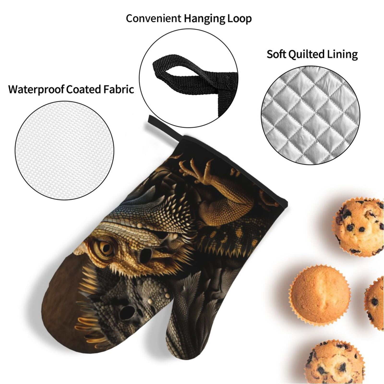 Cool Bearded Dragon Lizards 4Pcs Oven Mitts and Pot Holders Sets Oven Kitchen Gloves Hot Pads for Cooking BBQ Baking Grilling