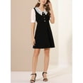 thumbnail image 5 of INSPIRE CHIC Women's Chiffon Hollow Lace Doll Collar Button Cuffs Zip Back A Line Dress Black S, 5 of 6