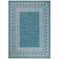 SAFAVIEH Courtyard Emmett Bordered Indoor/Outdoor Area Rug, Blue/Grey, 5'3" x 7'7"