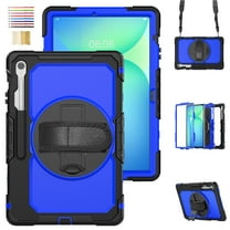 3 Layer Case for Samsung Galaxy Tab S10 FE Plus 13.1" 2025, for Kids Heavy Duty Protective Case with Screen Protector & Stylus Holder & 360 Rotating Stand Hand/Shoulder Strap, Blue Black