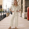 thumbnail image 2 of Mercatoo Cotton Linen Sets for Girls 2 Piece Button Blouse 𝐃ressy Tops and Wide Leg Pants Summer Shirts Teens Casual Beach Clothes, 2 of 9
