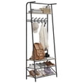 thumbnail image 3 of Coat Rack Shoe Bench, 4-in-1 Hall Trees Entryway Bench with Coat Rack and Shoe Rack, Wood Look Accent Furniture with Steel Frame Storage Shelf and Hanging Bar, Industrial, Rustic Brown & Black, 3 of 9