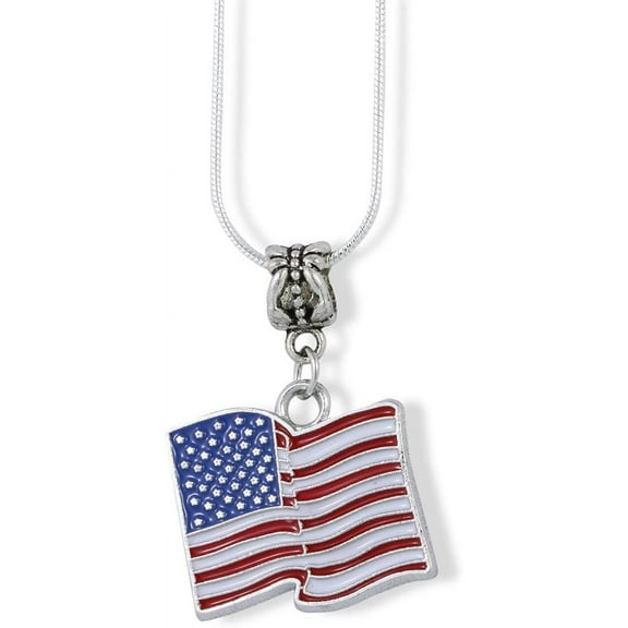 Emerald Park Jewelry American Flag Large Charm Snake Chain Necklace