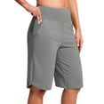thumbnail image 2 of HongQid Women's Bermuda Long Shorts Knee Length with Pockets High Waisted Shorts for Women Lounge Walking Athletic, 2 of 9