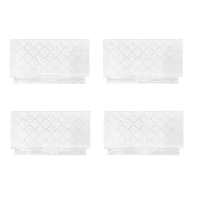 reemplazo de robots de barrido almohadillas de tela desechables para mopa, 4 uds., para shark vacmop vm252 vcm60 vcw60 Paquete de 4 paños blancos rectangulares dispuestos en 2x2, patrón acolchado visible y borde transparente para acoplar al cabezal de la mopa; indicados para sustitución periódica como mantenimiento y a menudo usados también como paños desechables para limpiar superficies planas.