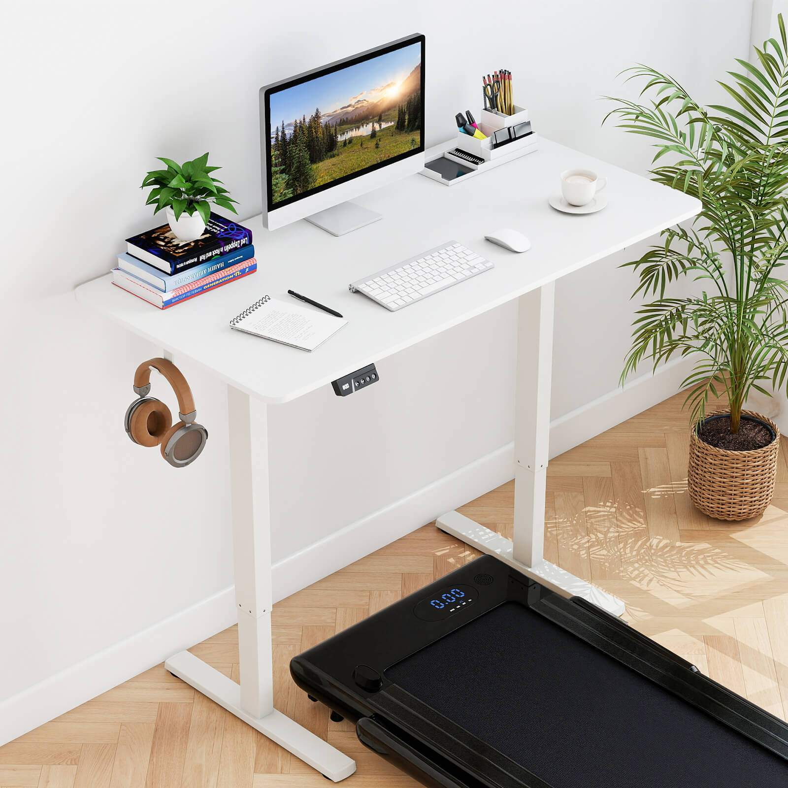 Costway 48” x 24” Electric Standing Desk with LED Display 2 Memory Height Settings for Home White