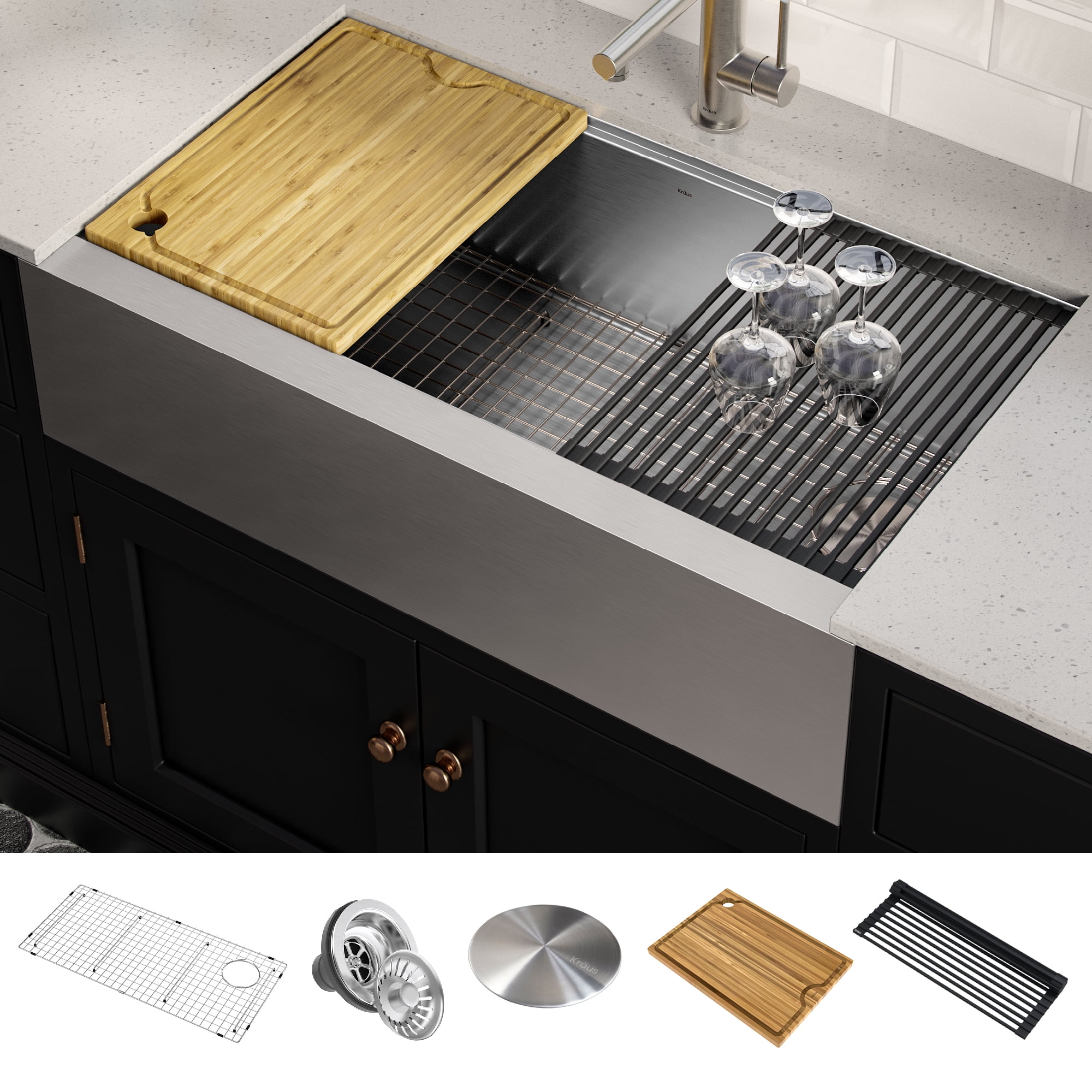 Photo 1 of ***INCOMPLETE***
KRAUS Kore Workstation 36-inch Farmhouse Flat Apron Front 16 Gauge Single Bowl Stainless Steel Kitchen Sink with Accessories (Pack of 5)