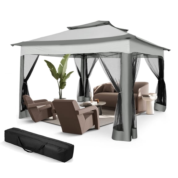 COBIZI 11x11 Pop up Gazebo Outdoor Canopy Gazebo Patio Gazebo with Mosquito Netting Canopy Shelter with 121 Square feet of Shade for Poolside, Garden, Party and Backyard, Light Gray(Upgraded)