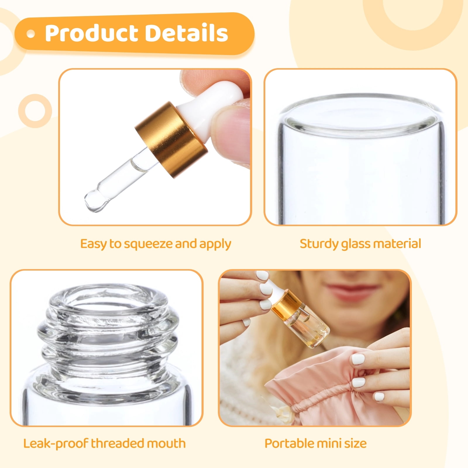 100 Pcs Mini Glass Dropper Bottle, Essential Oil Dropping Bottles, Empty Travel Sample Vials, Tiny Glass Storage Jars with Droppers, incture Bottles with Caps for Perfume, Cosmetic Liquid