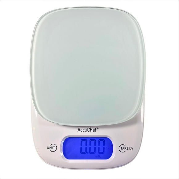 AccuChef Digital Kitchen Scale with Tempered Glass Platform, White, Model 2315