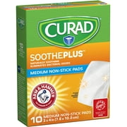 Curad Sootheplus Medium Non Stick Pads with Baking Soda, Arm and Hammer, 3 x 4 in, 10 Ea, 2 Pack