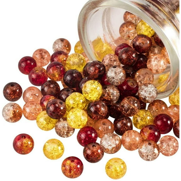 200pcs 8mm Fall Beads Yellow Orange Glass Beads Round Handcrafted Loose Bead Autumn Baking Painted Bead DIY