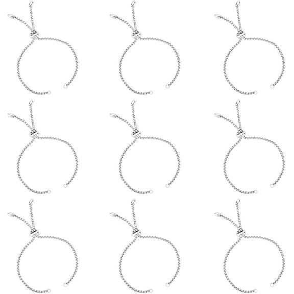12pcs 22cm Adjustable Slider Bracelets Stainless Steel Bolo Chain Bracelet Makings Slider Extender Chains for Women Semi Finished DIY Stainless Steel Color grey