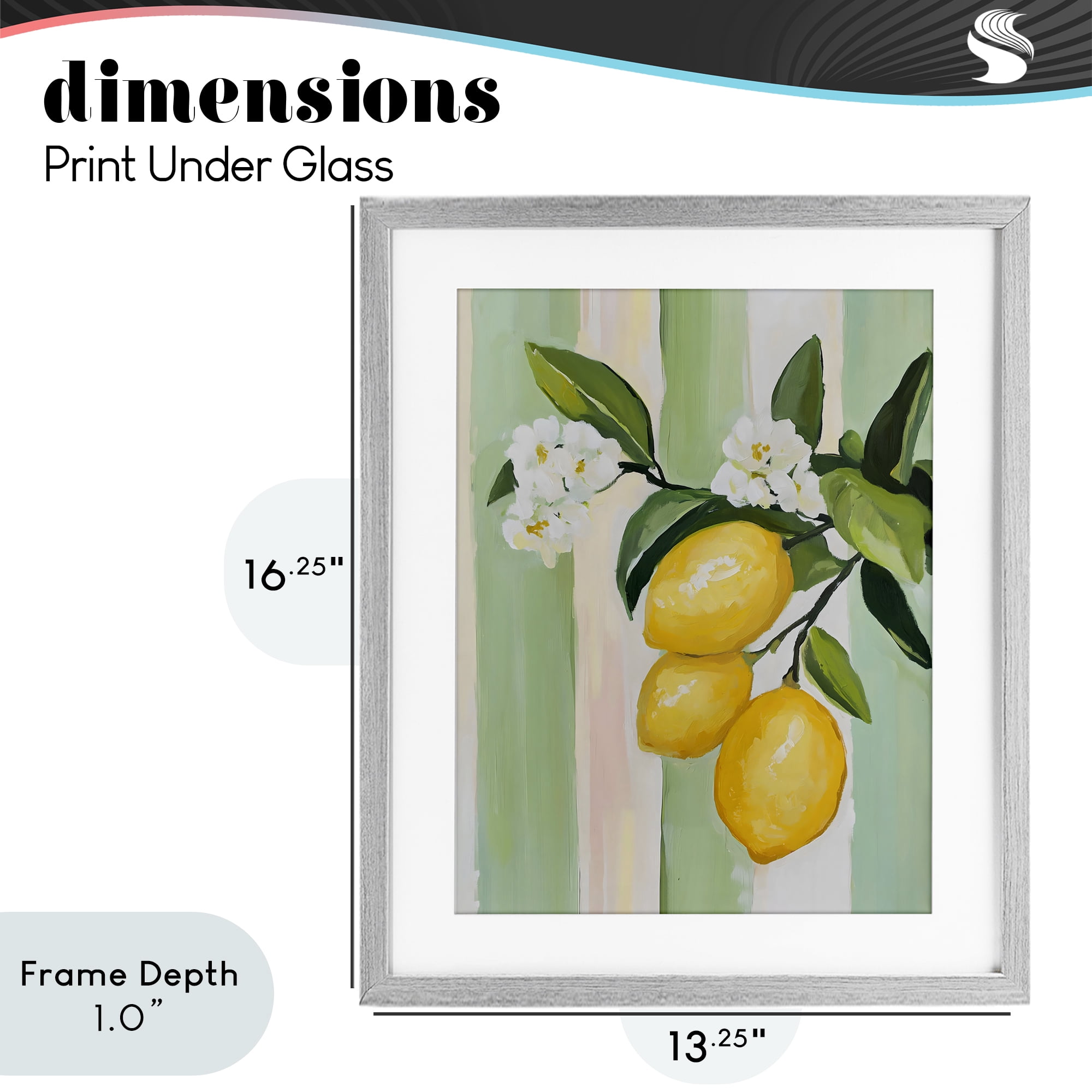 Stupell Industries Lemons & Flowers on Stripes Gray Framed Print Under Glass, design by The Prints Vibe