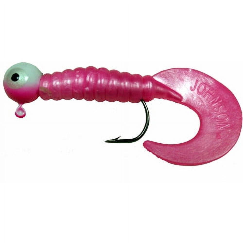 Johnson Swimming Grub Fishing Lure, Pink/White, 3 in, 1/4 oz