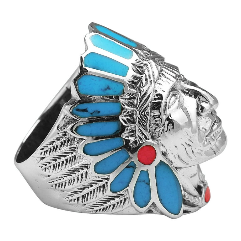 Ameri様order red headdress♡ &赤のイヤリング２種 AeraVida Native American Chief Headdress Blue and Red Stone Inlay