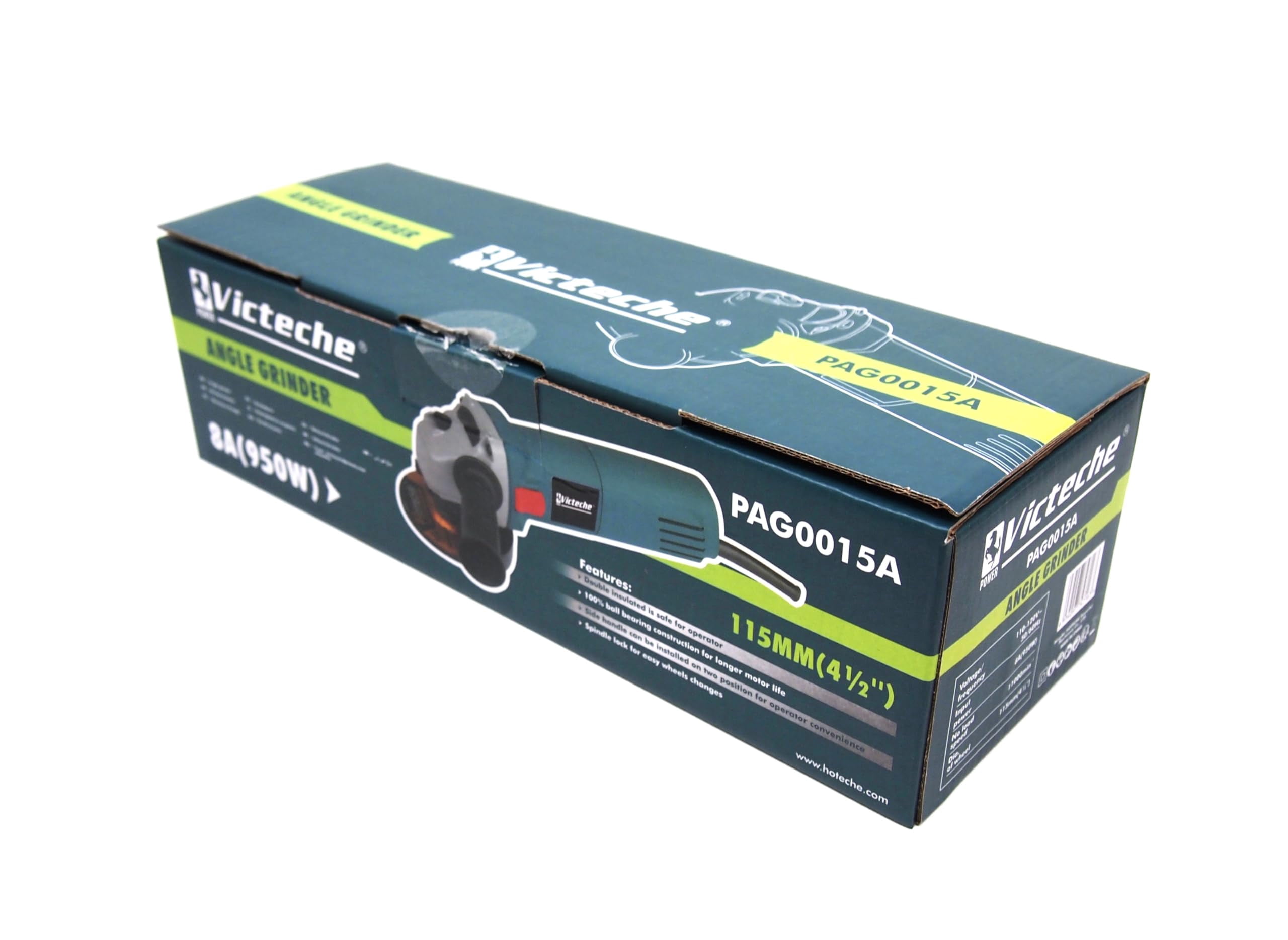 Victeche 4-1/2" 8 Amp Angle Grinder 950W Power Tools with Side Handle & Wrench, Aluminum Gear Housing, 11,000 RPM (Grinding Wheel Not Included)