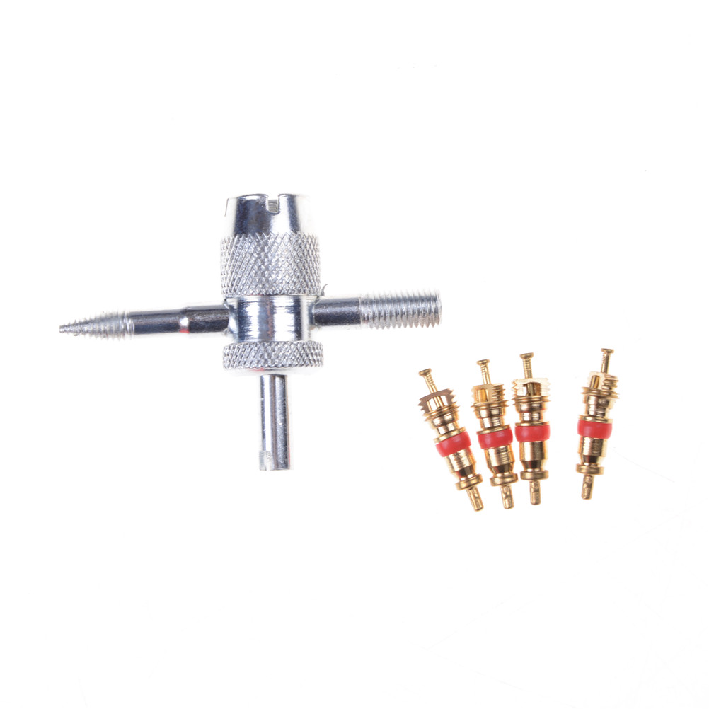 4WAY Tire Valve Repair Tool Car Truck Bike Tyre Accessory 4 Valve Cores