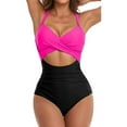 thumbnail image 1 of Innerwin Maillot de Bain Dégradé pour Femmes, une Pièce, Manches Longues, Dos Nu, Noir + Rose Rouge TG, 1 of 4