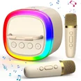 thumbnail image 1 of Refurbished Jauyxian WM-D17W-T FanFun Portable Bluetooth Karaoke Machine With Wireless Mics, Beige, 1 of 4