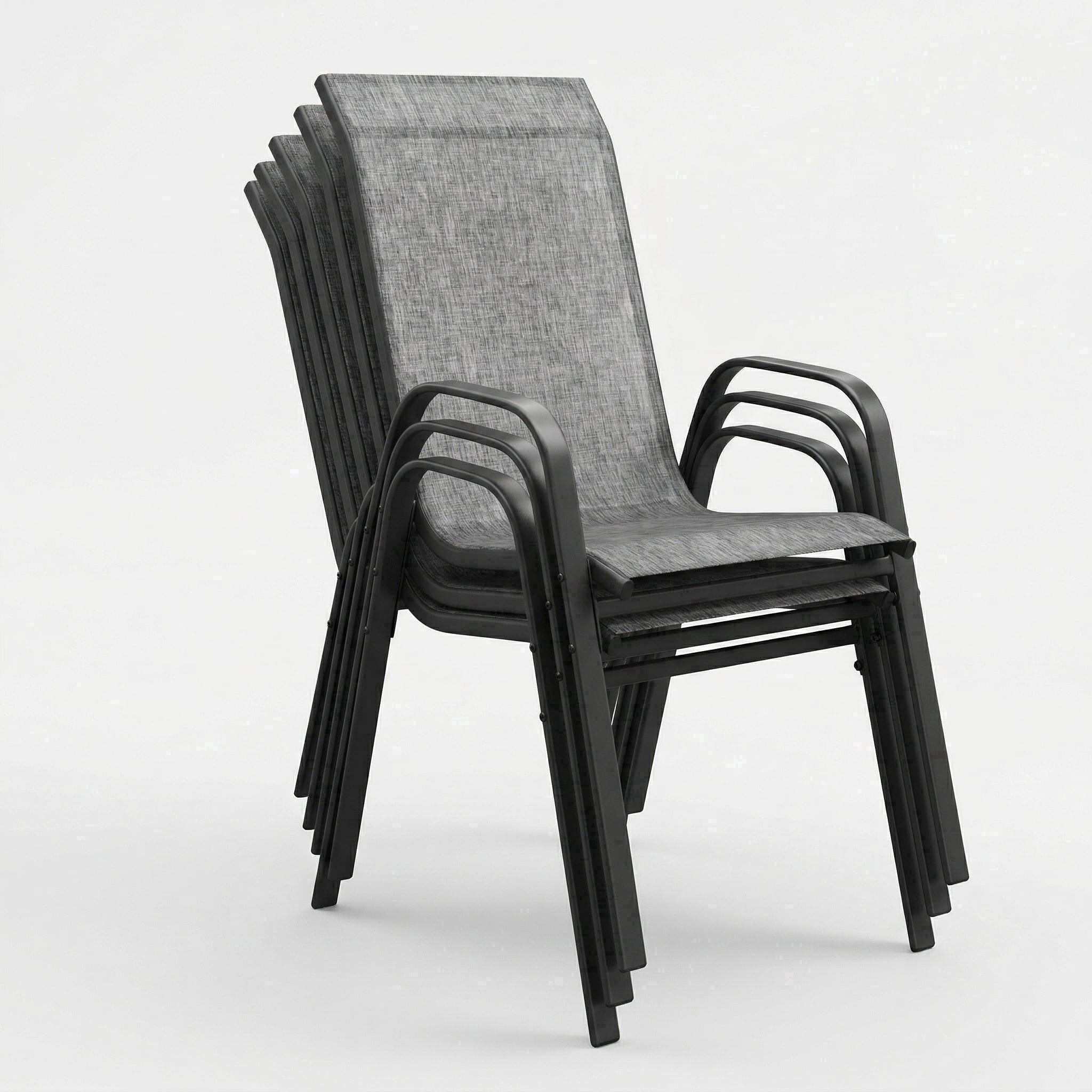 Vicllax Stackable Patio Dining Chairs Set of 6 , Modern Textilene Outdoor Chairs with Metal Frame for Garden, Backyard, Poolside, Gray