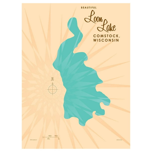 Loon Lake Wisconsin Map VintageStyle Art Print by Lakebound (9" x 12