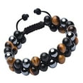thumbnail image 3 of Pulsera de ojo de tigre de 8 mm con cuentas de piedra negra de ojo de tigre, pulsera de cordón elástico, pulsera ajustable de doble capa, 3 of 12