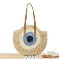 thumbnail image 5 of Fashion Rattan Women Round Straw Bag Shoulder Bag Woven Handbag Beach Tote Bag 4, 5 of 8