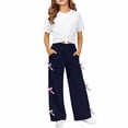thumbnail image 2 of CPNG Girls Casual Sweatpants Teen Girls Straight Wide Leg Loose Pants Side Bow Decoration Elastic High Waist Trousers(Navy,4-5 Years), 2 of 5
