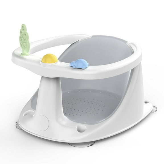 Babyomi Baby Bath Seat with Prevents Tipping Over and Baby Toys, Non-Slip, Baby Bathtub Support Seat for Babies 6 Months & Up, Grey