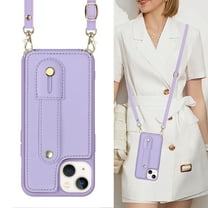 Allytech iPhone 14 Pro Max Case, With Long Shoulder Strap Hand Strap Stand Cards Holder Shockproof Protective Wallet Case Cover for Apple iPhone 14 Pro Max 6.7" - Purple