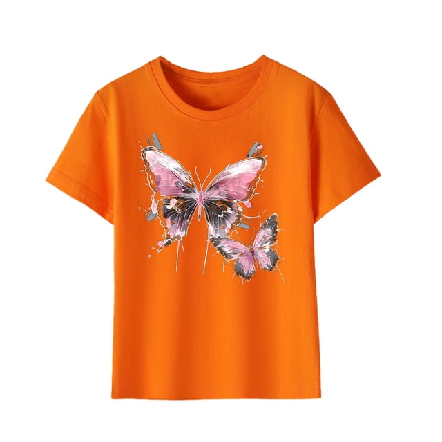 HVOBBTY T-shirt Doux à Manches Courtes Décontracté pour Tout-Petit, T-shirt Imprimé pour Garçons Tout-Petits Mode Col Rond Imprimé Manches Courtes Orange, 4 Ans