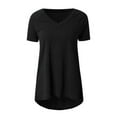 thumbnail image 3 of LEEYNEER Summer Tops for Women Short Sleeve Side Split Casual Loose Tunic Top Plus Size V-Neck T-shirt Black XXL, 3 of 5