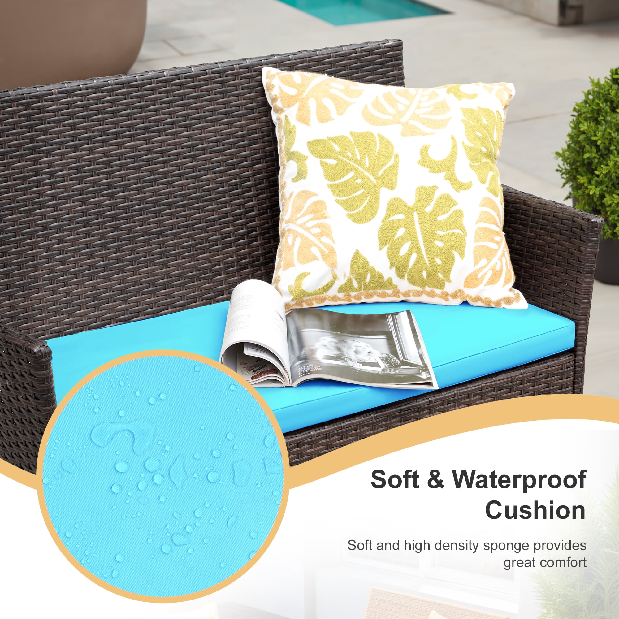 Lacoo 4 Piece Outdoor Patio Furniture PE Rattan Wicker Table and Chairs Set with Cushions, Blue