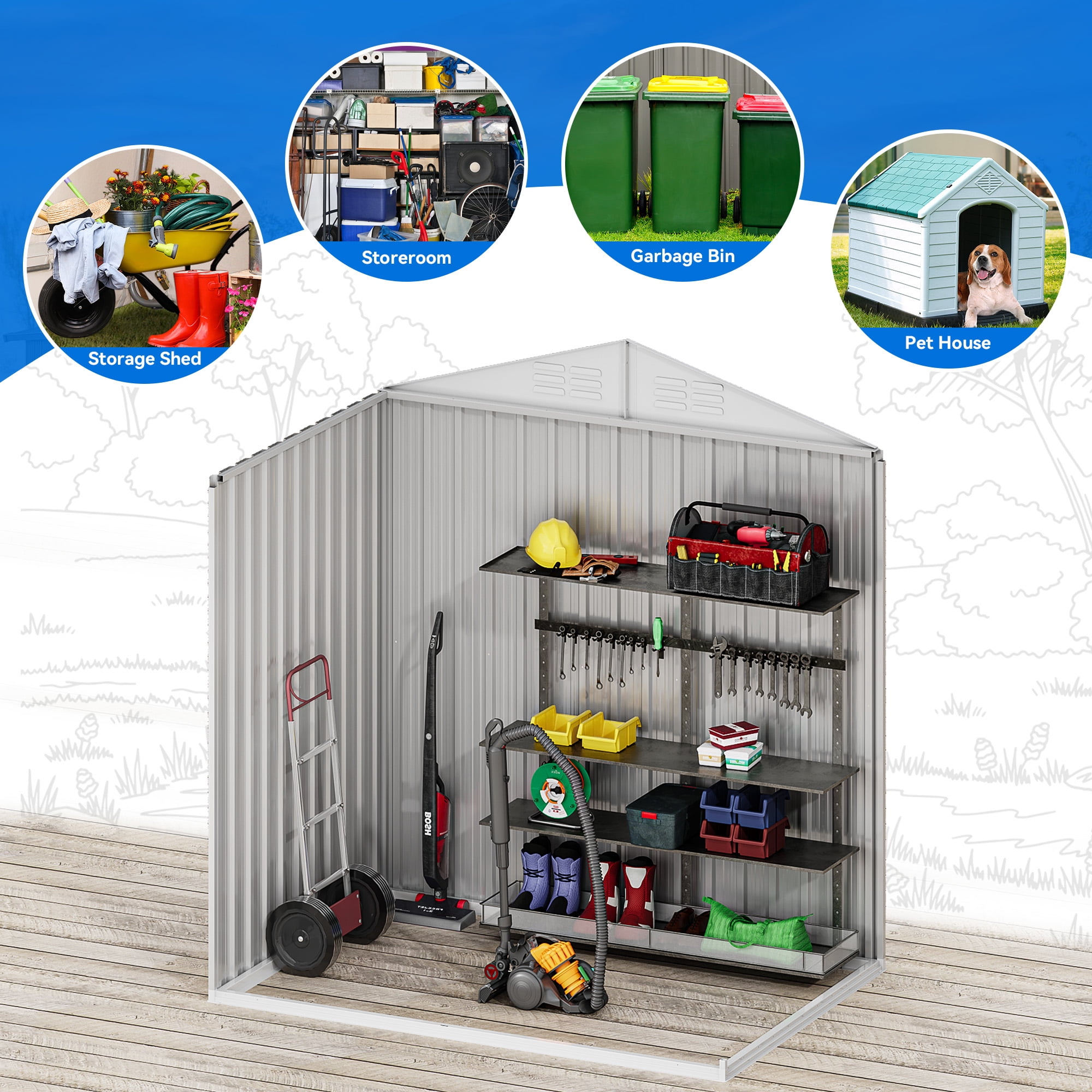 Dextrus Outdoor Storage Shed 6x4FT, Heavy Duty Metal Tool Sheds Storage House with Lockable Door & Air Vent for Garden, Patio, Lawn to Store Bikes, Trash Bins, Tools, Brown