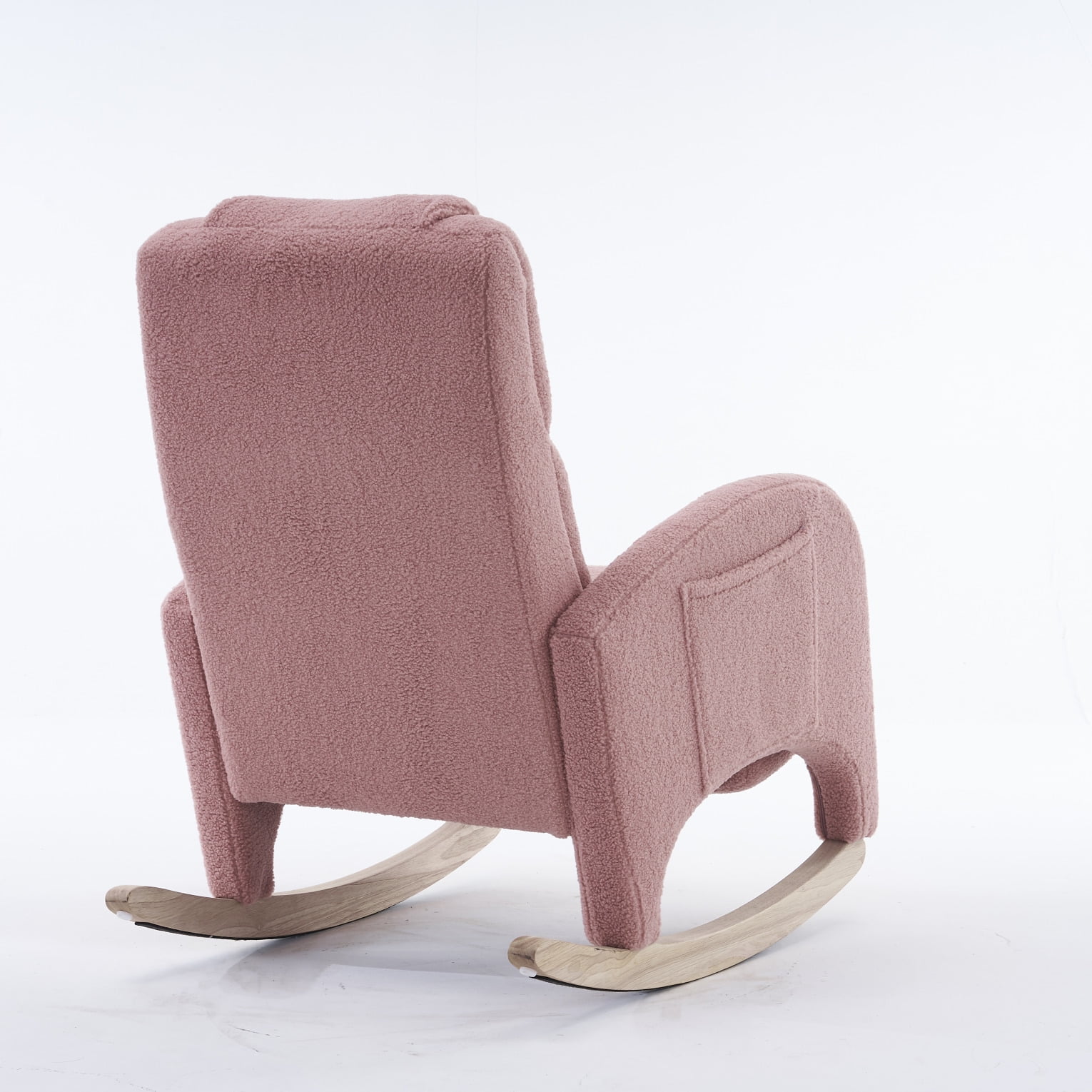 Nursery Rocking Chair with Two Side Pockets & Adjustable Footrest, Teddy Fabric Rocker with High Backrest, Modern Rocking Accent Chair for Living Room, Bedroom, Pink
