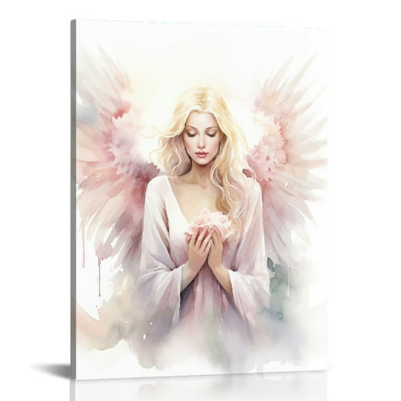 COMIO  Angel Pictures Wall Decor Angel Girl Canvas Wall Art Abstract White Prints Kids Room Bathroom Bedroom Decor Frame