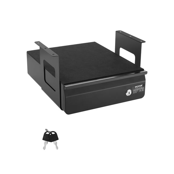 VEVOR 13" Wide Under Desk Drawer Slide Out, Under Desk Mount Pull Out Drawer Attachment, Hidden Desk Storage Organizer, Lockable Under Desk Pencil Drawer for Sit-Stand Workstation, 14x13x7 In