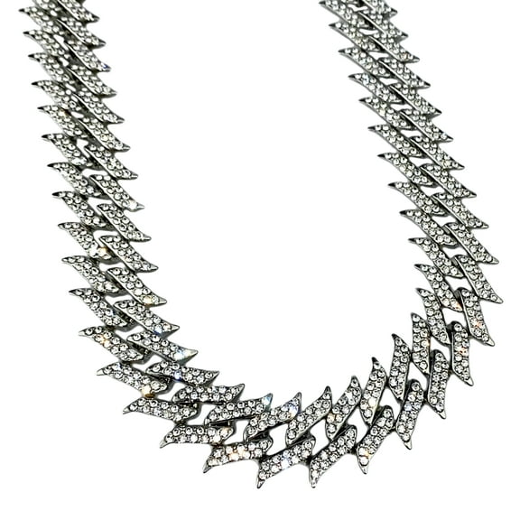 Men's Spike Chain Iced Hip Hop Necklace Silver Tone Spiked 30" Inch Long x 25MM Thick