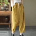thumbnail image 5 of Summer Savings Clearance! Edvintorg Korean Style Clothes Fashion Women Cotton And Linen Summer Pants Casual Solid Elastic Waist Pocket Loose Harem Pants With Drawstring Yellow XL, 5 of 7