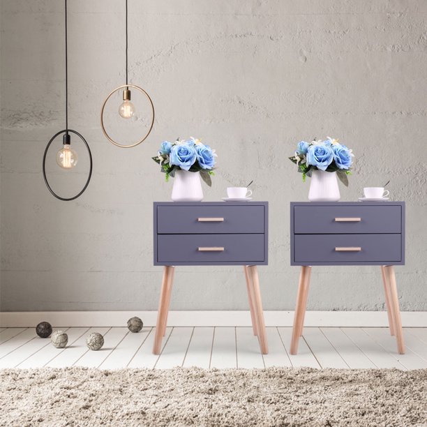 Veryke Nightstand Set Of 2 2 Drawer Storage End Table Storage Cabinet Night Stand For Bedroom Living Room Dining Room Furniture Gray Walmart Com Walmart Com
