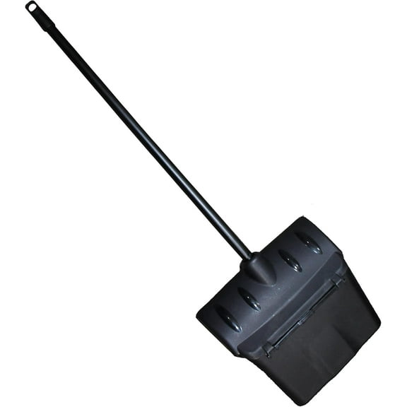 [1 Pack] Pivoting Dust Pan with Plastic Handle 38" Length Black - Plastic Lobby Dustpan with Cover
