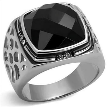 Alamode TK2514-11 Men High Polished Stainless Steel Ring with Synthetic in Jet - Size 11
