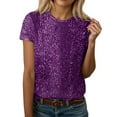 thumbnail image 2 of Women's Fashion Sequined Round Neck T-Shirt Elegant Casual Short Sleeve Top Comfortable Shiny Blouse for Daily Wear, 2 of 4